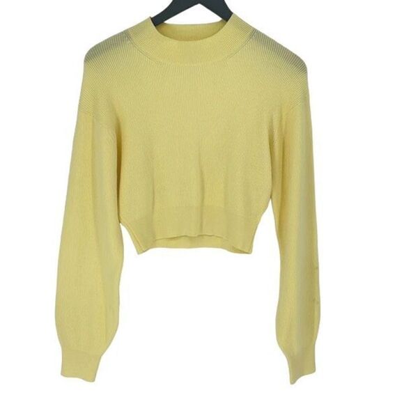 Mimosa Women's‎ Ribbed Knit Cropped Pullover Sweater Yellow Size Medium - Picture 1 of 6